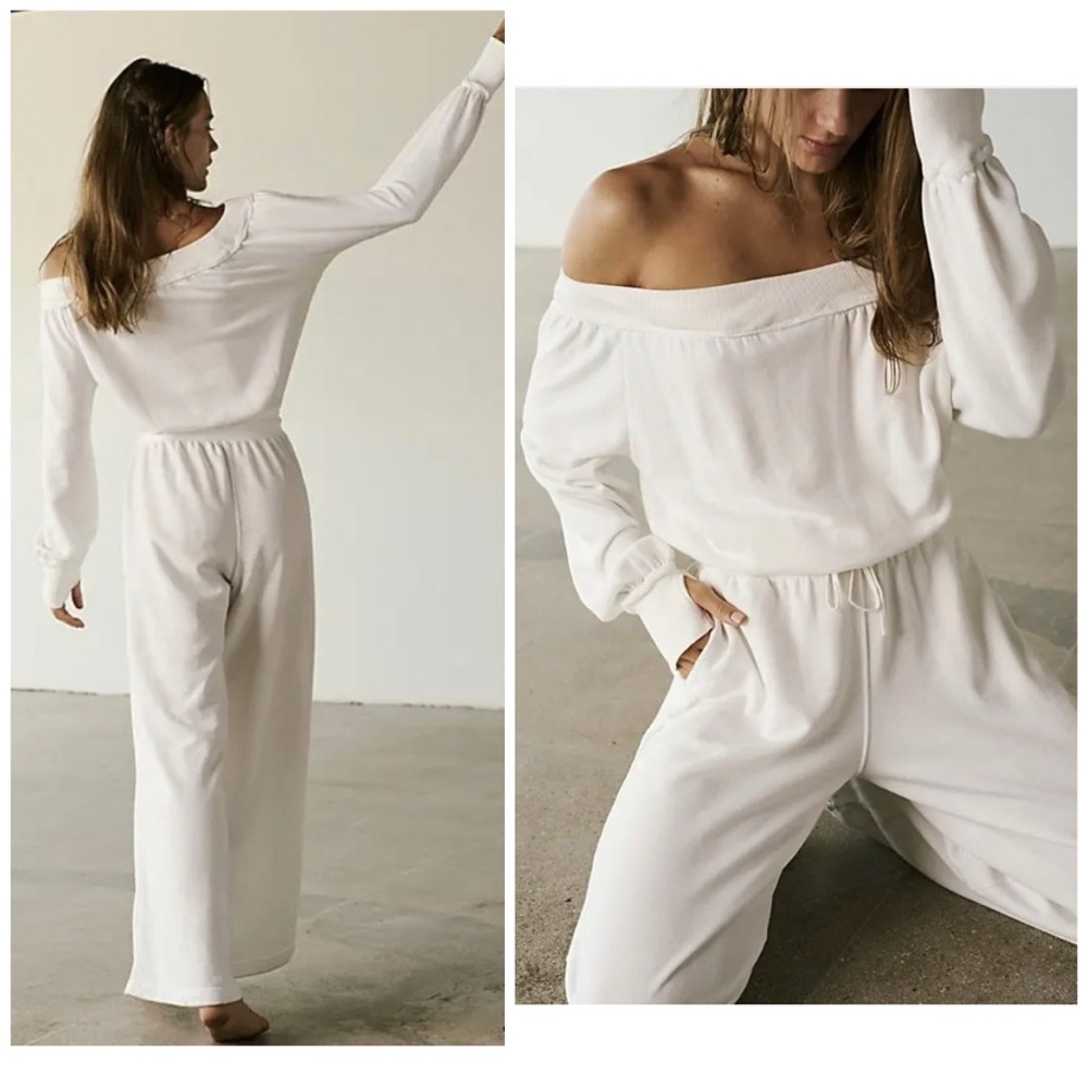 FP Movement by Free People Off-Shoulder Cream Jumpsuit